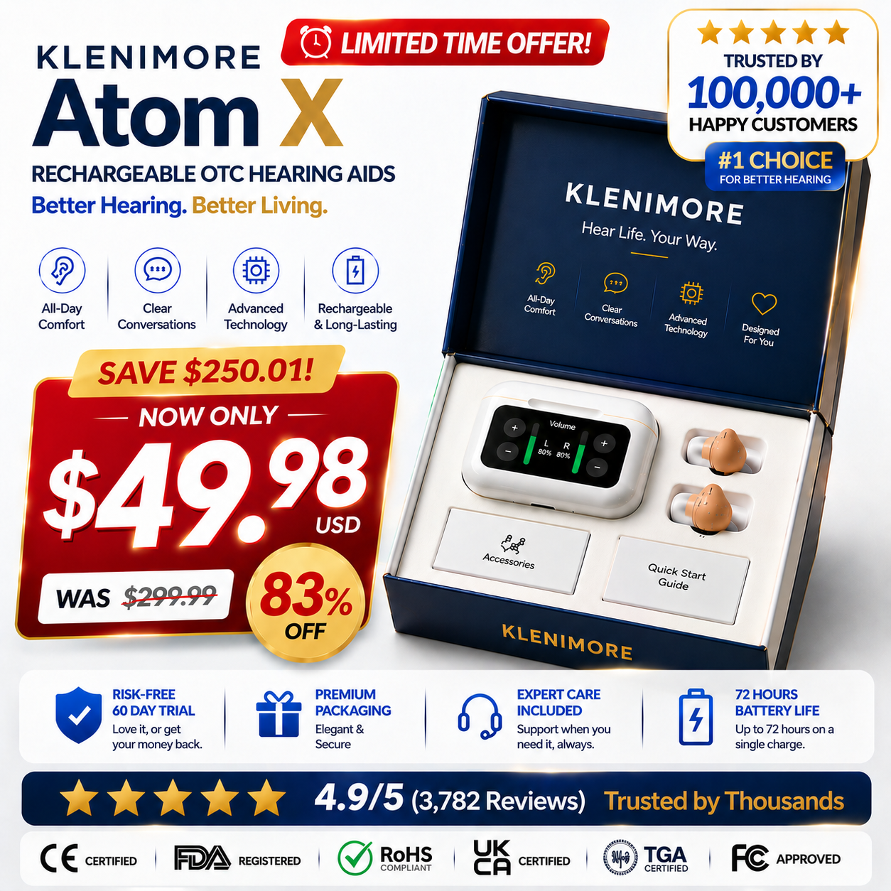 🔥 Only 2 Hours Left! 👂 KLENIMORE™ Atom X Smart Hearing Aids — Clearer Sound, More Comfortable Living 💖🔊