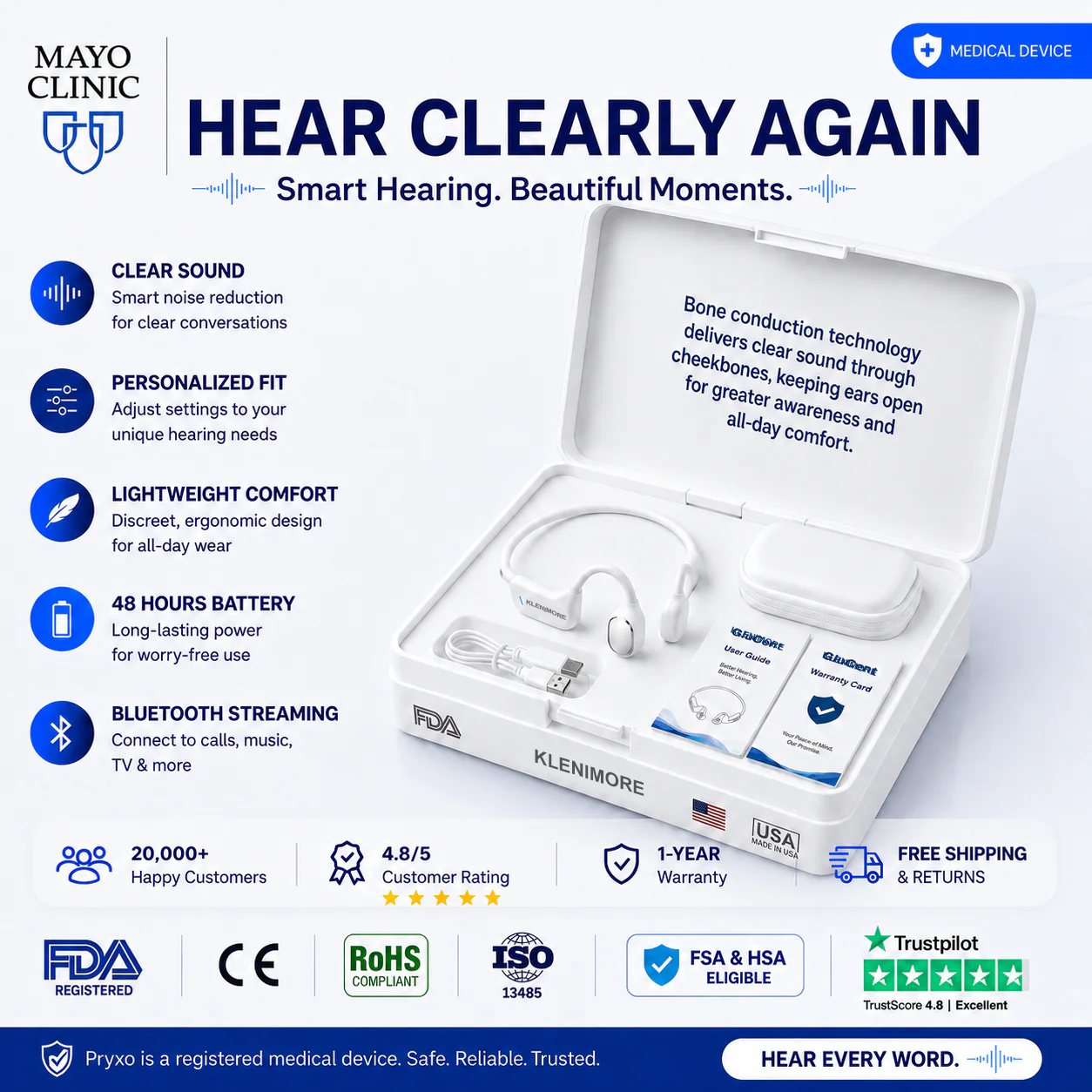 🔥 Final 2 Hours : Only Limited Stock Left🏆KLENIMORE®  Bone Conduction Smart Hearing Headphones （Mayo Clinic Recommended）
